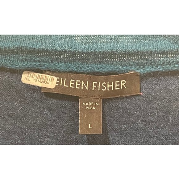 EILEEN FISHER Arctic Green Blue Royal Alpaca Colorblock High Low Sweater - Picture 3 of 4